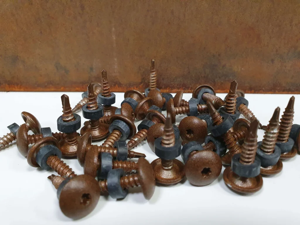 Corten-colored self-tapping screws