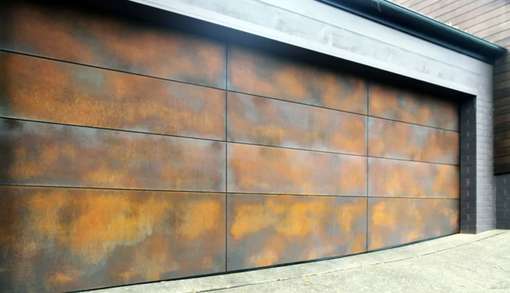 Pakeliami garažo vartai su Corten apdaila